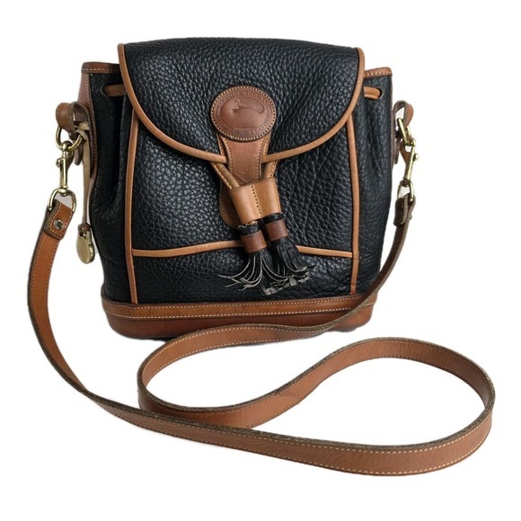 Dooney & Bourke Handbags - Dooney & Bourke Dover Carrier R10 Crossbody Tassel All Weather Vtg Tan Black Bag